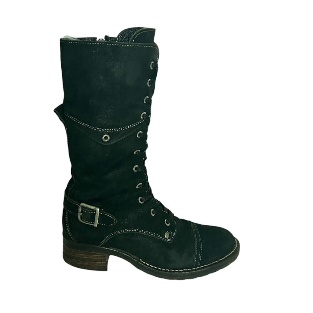 Taos Tall Crave Boots Suede Combat Buckle Lace Tall Black 36 - Picture 3 of 7